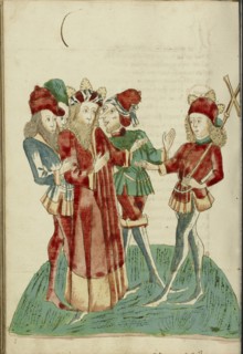 King Avenir with Courtiers Converses with Josaphat; Follower of Hans Schilling, German, active 1459 - 1467)