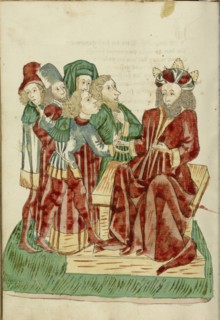 King Avenir Converses with his Courtiers; Follower of Hans Schilling, German, active 1459 - 1467, from the Workshop of Diebold