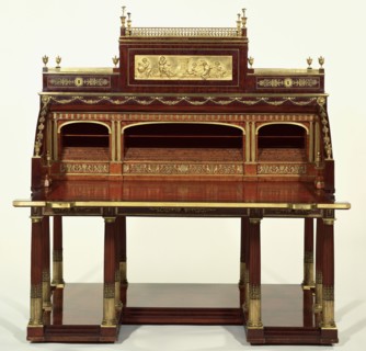 Rolltop Desk; Attributed to David Roentgen, German, 1743 - 1807, master 1780), gilt-bronze plaque attributed to Pierre
