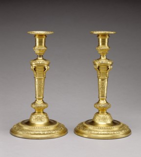 Pair of Candlesticks; about 1680 - 1690; Gilt bronze