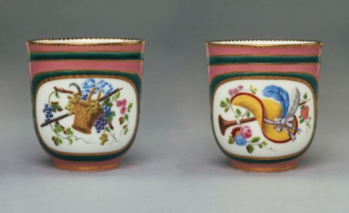 Pair of Cups and Saucers; Painted by Charles Buteux père, French, 1719 - 1782, active Sèvres, France 1756 - 1782, Sèvres