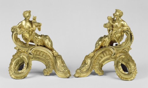 Pair of Firedogs; Attributed to Charles Cressent, French, 1685 - 1768, master 1719), Paris, France; about 1735; Gilt bronze