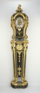 Pedestal Clock; Paris, France; late 19th - early 20th century; Oak veneered with tortoise shell, ebony, and brass; enameled