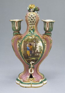 Vase; Painted by Charles-Nicolas Dodin, French, 1734 - 1803, Sèvres, France; 1759; Soft paste porcelain, pink and green ground