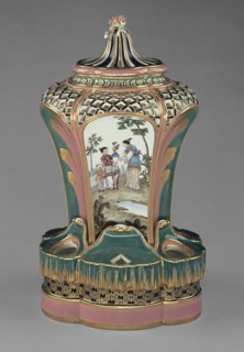Vase, pot-pourri fontaine ou à dauphin, Painted decoration attributed to Charles-Nicolas Dodin, French, 1734 - 1803, Sèvres