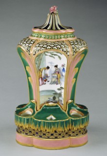 Vase, pot-pourri fontaine ou à dauphin, Painted decoration attributed to Charles-Nicolas Dodin, French, 1734 - 1803, Sèvres