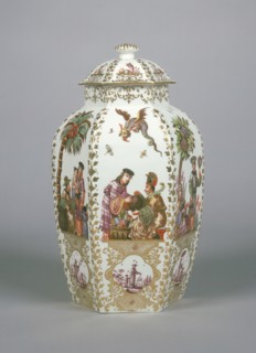 Lidded Vase of a Garniture of Five Vases; Decoration attributed to Johann Gregor Höroldt, German, 1696 - 1775, Meissen