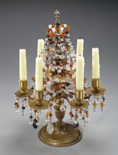 Girandole; Paris, France; about 1680 - 1690; Gilt bronze with beads and drops of rock crystal, coral, jasper, amethyst