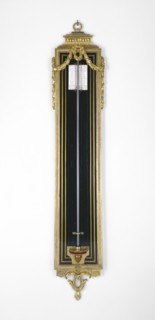 Barometer; Paris, France; about 1770 - 1775; Oak veneered with ebony; gilt bronze mounts; enameled metal; ivory; barometrical