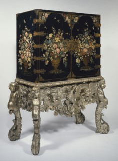 Cabinet on Stand; England; about 1690 - 1700; Painted and silvered wood, brass mounts; 161.8 x 104.7 x 59.6 cm