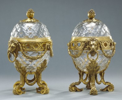Pair of Lidded Bowls; Paris, France; about 1775; Glass; gilt bronze mounts