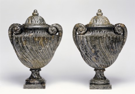 Pair of Lidded Vases; about 1700; Green granite