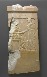Gravestone of Mynnia; Greece, Attica, about 370 B.C; Marble; 97.8 × 43.8 × 5.1 cm, 38 1,2 × 17 1,4 × 2 in