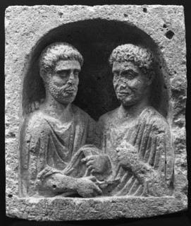 Grave Stele with the Busts of a Father and Son; Syria; mid-2nd century; Limestone; 79 × 67.3 × 26 cm