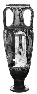 Campanian Amphora; Attributed to Painter of Copenhagen 3757; Campania, South Italy; about 340 B.C; Terracotta; 69.5 × 19.9 cm