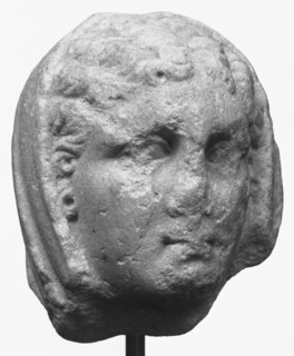 Head of a Woman from a Funerary Monument; Asia Minor; about 75 B.C; Marble; 14 × 12.2 × 13.1 cm, 5 1,2 × 4 13,16 × 5 3,16 in