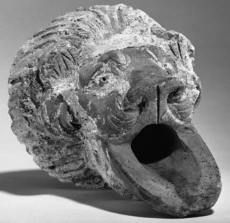 Lion Head Water Spout; Italy; 1st century B.C; Terracotta and white slip; 16.8 cm, 6 5,8 in