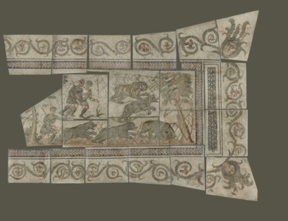 Fragmentary Mosaic Floor with Bear Hunt; 4th century; Stone tesserae; 661 × 869 cm, 260 1,4 × 342 1,8 in