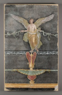 Fresco Fragment with Winged Female on Black Ground; Boscoreale, Italy; 50 - 79; Plaster and pigment; 91 × 56 × 5 cm, 35 13,16
