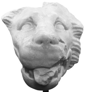 Head of a Lion; Greece, Europe; about 310 B.C; Pentelic? marble; 23.5 x 24 x 23 cm, 9 1,4 x 9 7,16 x 9 1,16 in