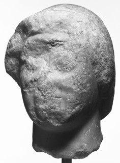 Head of a Kouros; Greece; about 510 B.C; Marble; 18.7 × 13.5 × 14.3 cm, 7 3,8 × 5 5,16 × 5 5,8 in