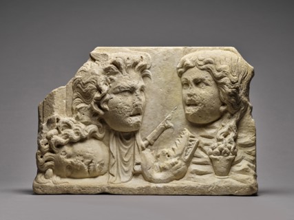 Double-Sided Theatrical Relief; Italy; mid-1st century A.D; Italian marble; 29.5 × 44.5 cm, 11 5,8 × 17 1,2 in