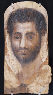 Mummy Portrait of a Bearded Man; Egypt; 140 - 160; Encaustic on wood, linen; 43 × 22.5 cm, 16 15,16 × 8 7,8 in