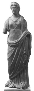 Fragmentary Statuette of a Goddess; Roman Empire; 2nd century A.D; Bronze with silver inlay; 16.9 cm, 0.424 kg, 6 5,8 in.