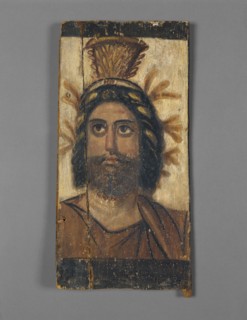Triptych Panel with Painted Image of Serapis; Egypt; 100; Tempera on wood; 39.1 × 19.1 × 1.6 cm, 15 3,8 × 7 1,2 × 5,8 in