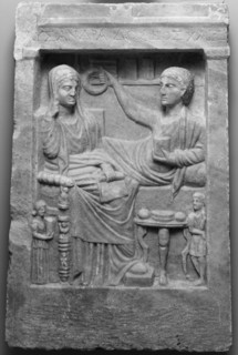 Funerary Relief of Lysandra; Byzantium; 1st century B.C.-1st century A.D; Asia Minor marble, blue-gray; 84.5 x 55.5 cm