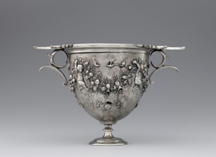 Wine Cup with Cupids Holding Garlands; 50–25 B.C; Silver; 13 × 19.4 × 11.6 cm, 5 1,8 × 7 5,8 × 4 9,16 in