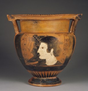 Attic Black-Figure Column Krater; Close to Painter of Louvre F311; Athens, Greece; about 530 B.C; Terracotta; 32.4 × 35.5 × 31.1