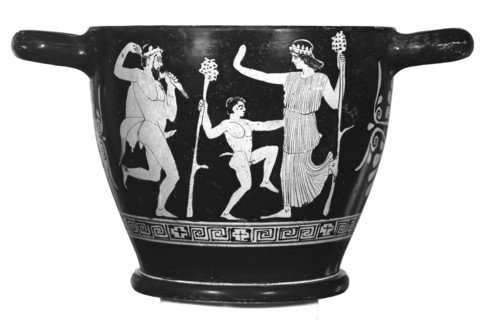 Attic Red-Figure Skyphos; Workshop of Penthesilea Painter; Athens, Greece, Europe; about 450 B.C; Terracotta; 17 x 30 x 20.2 cm