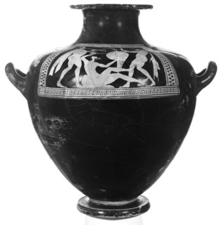 Attic Red-Figure Hydria; Akin to Nikoxenos Painter, or Pezzino Group; Athens, Greece; about 490 B.C; Terracotta; 39.3 × 16.5 cm