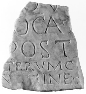 Fragment of a Roman Funerary Inscription; Roman Empire; 2nd century; Marble; 12.1 x 10.9 cm, 4 3,4 x 4 5,16 in