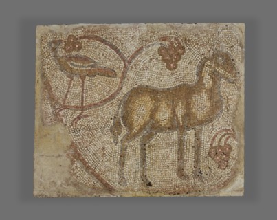 Mosaic Fragment with Donkey and Bird; Syria; 5th - 6th century; Mosaic; 91.4 x 106.7 cm, 36 x 42 in