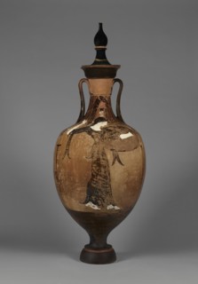 Panathenaic Amphora with Lid; Attributed to the Nichomachos Group; Athens, Greece; about 320 B.C; Terracotta; 112 × 42 cm
