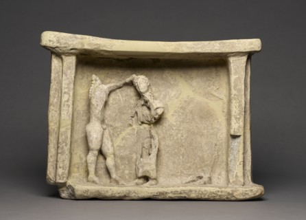Relief with Orestes and Clytemnestra; Sicily, Italy; 550 - 525 B.C; Terracotta; 26.4 × 35.5 × 9 cm, 10 3,8 × 14 × 3 9,16 in