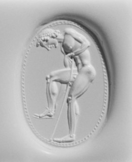 Gem Engraved with an Athlete Adjusting His Sandal; Attributed to Epimenes, Greek, active about 500 B.C., Cyclades, Greece