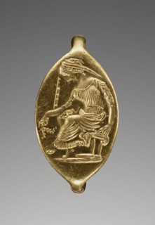 Seated Woman, Possibly Penelope; Greece, Europe; late 5th century B.C; Gold; 1.7 × 1 cm, 11,16 × 3,8 in