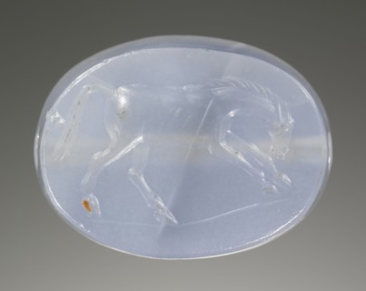Scaraboid; Group of the Leaping Lions; Asia Minor; late 5th century B.C; Blue chalcedony; 0.8 × 2.1 × 1.6 cm