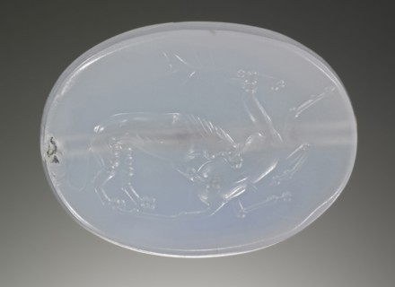 Scaraboid; Asia Minor; late 5th - early 4th century B.C; Blue chalcedony; 0.1 × 0.3 × 0.3 cm, 1,16 × 1,8 × 1,8 in