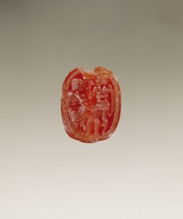 Gem Engraved with Achilles and Patroclus in Armor; Etruria; second half of 5th century B.C; Carnelian; 0.8 × 1.5 × 1.2 cm