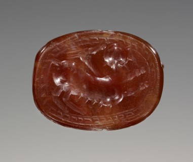 Scarab; Etruria; 4th century B.C; Carnelian; 0.8 × 1.5 × 1.1 cm, 5,16 × 9,16 × 7,16 in
