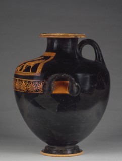 Vessel with Youths and Their Dogs; Attributed to Kleophrades Painter, Greek, Attic, active 505 - 475 B.C., Athens, Greece; 500