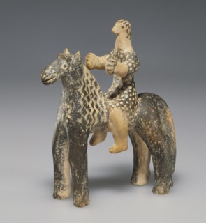 Horse and Rider; Boeotia, Greece; about 550 B.C; Terracotta; 12.7 cm, 5 in