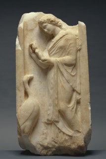 Gravestone of a Girl with Her Doll and Pet Goose; Greece, Attica, about 360 B.C; Marble; 72.5 × 36 × 12.5 cm, 50.1 kg