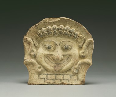 Gorgon Head Antefix; Greece; early 5th century B.C; Terracotta; 20.8 × 21.8 × 4.5 cm, 8 3,16 × 8 9,16 × 1 3,4 in