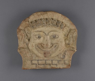 Gorgon Head Antefix; Greece; early 5th century B.C; Terracotta; 20.8 × 21.8 × 4.5 cm, 8 3,16 × 8 9,16 × 1 3,4 in