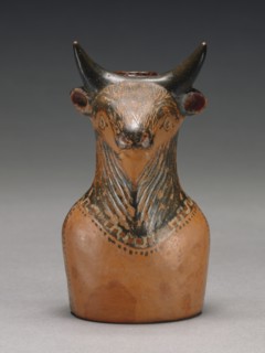 Perfume Jar in the Shape of the Minotaur; East Greece; about 580 - 560 B.C; Terracotta; 11 × 5 × 4 cm